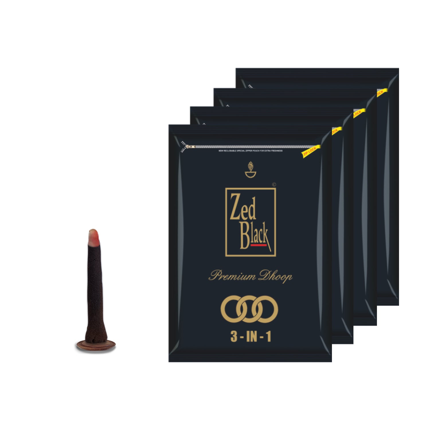 Zed Black Parfum Dhoop Big Batti in Family Zipper Packing Incense Dhoop 4 Fragrance- 3 in 1 | Combo Assorted Dhoop - Pack of 4