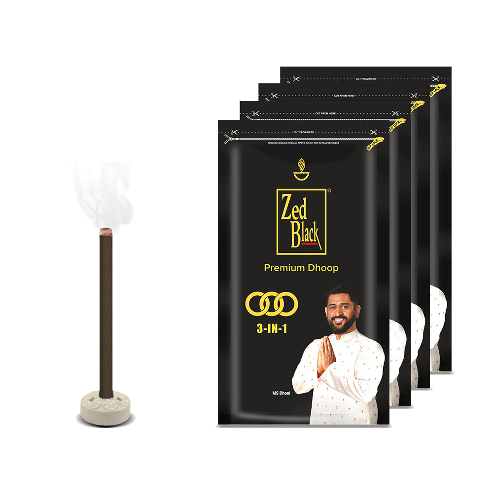 Zed Black Black Dhoop Big Batti in Family Zipper Packing Incense Dhoop 1 Fragrance- 3 in 1 | Combo Assorted Dhoop - Pack of 2