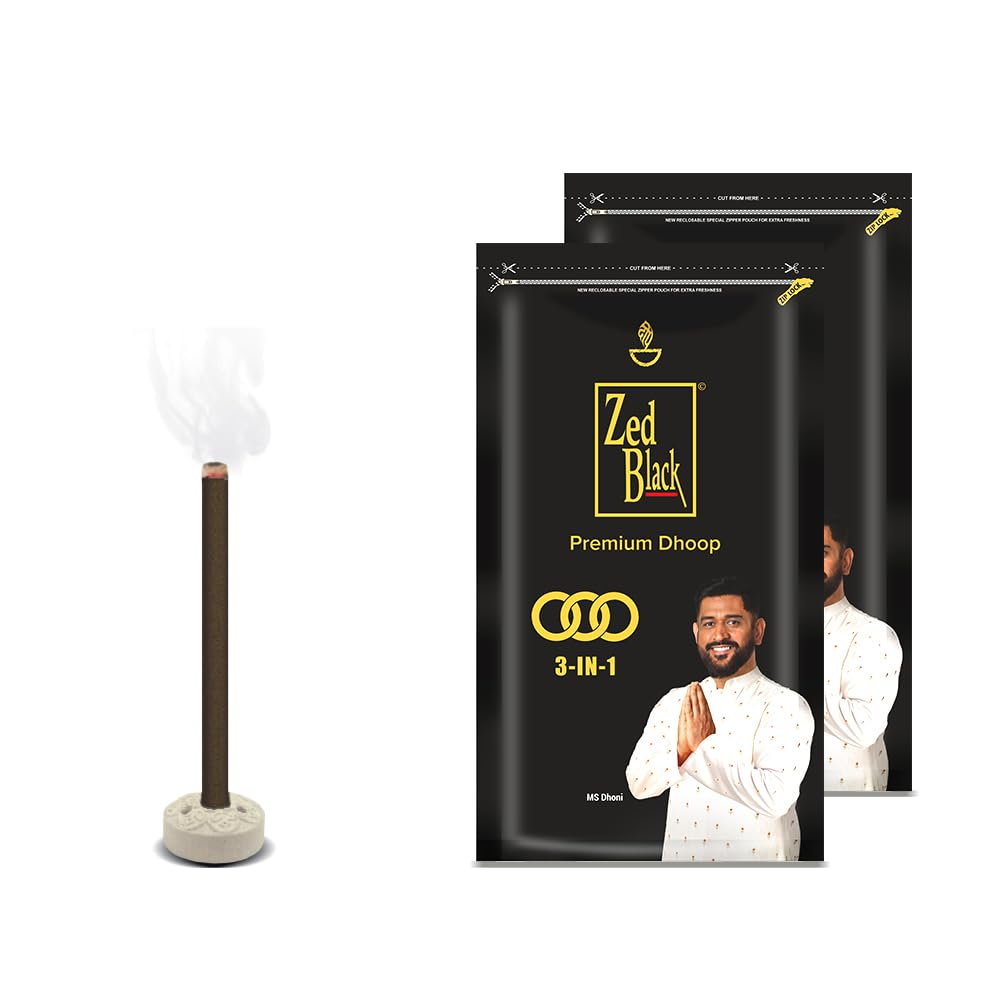 Zed Black 3 in 1 Dhoop Batti Family Zipper Pack of 2 | 3 Unique Fragrances | Zipper Pouch | Fresh Aroma Oils & Wood | Pooja Meditation Home Office