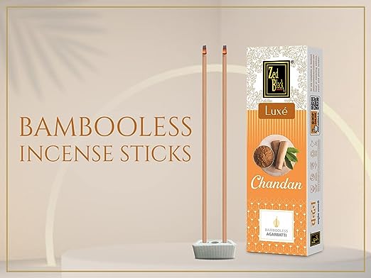 Zed Black Bamboo Less Agarbatti / Incense Sticks – Luxe Series - Pack of 4 Incense Sticks, Good Vibes Pack (Approx 70 Sticks | 4 Fragrances - Chandan, Gulab, Loban and Mogra) (377 GM)