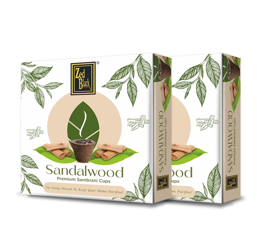 Zed Black Sandalwood Sambrani Cups | Premium Dhoop Cups for Pooja Pack of 2
