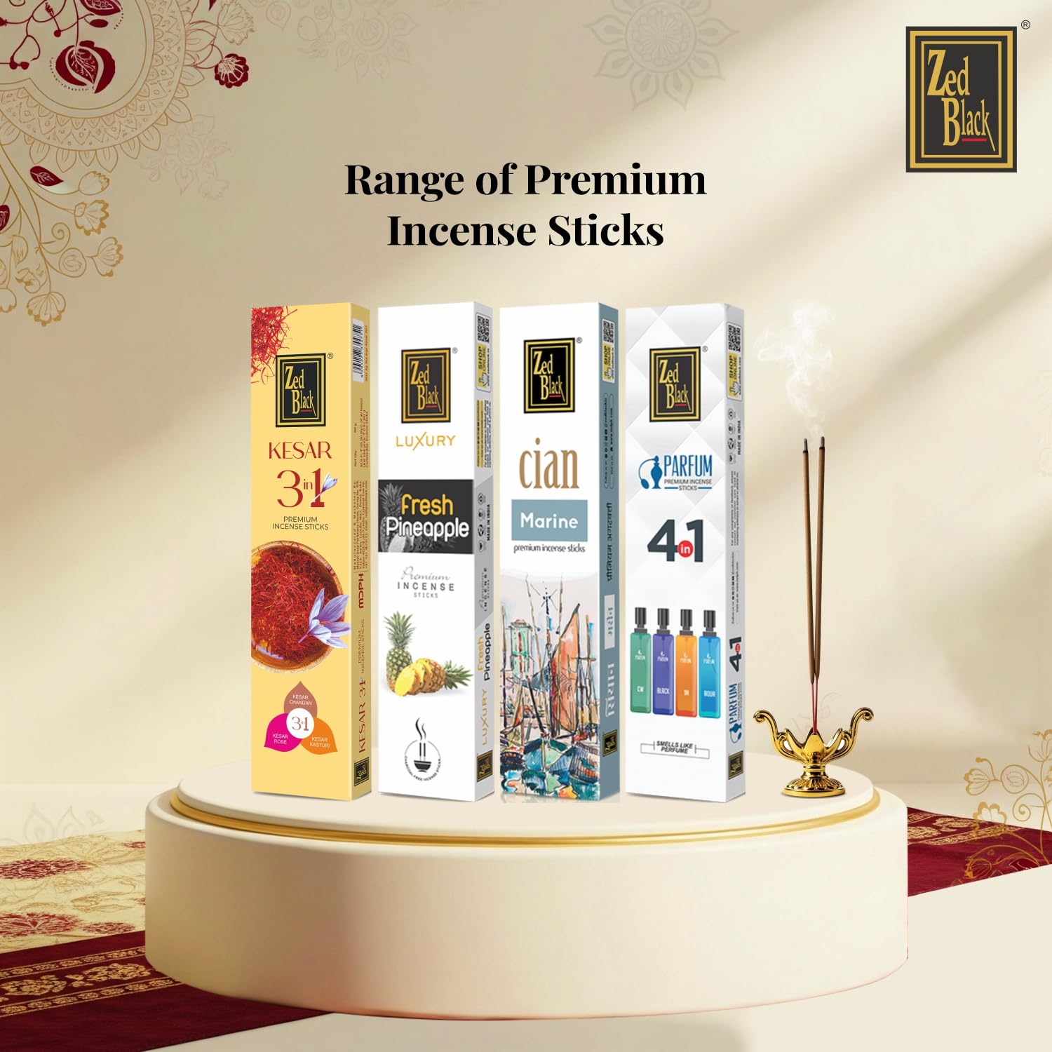 Box of Happiness Contains Zed Black Incense Sticks Kit, Agarbatti, Dhoop Cones, Dhoop Sticks, Long Lasting Burning Sambrani Cups, Guggal Cups for Auspicious Festival Gifts