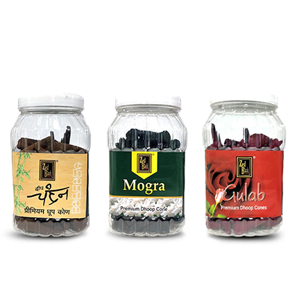 Zed Black Dhoop Big Cones in Jar Packing Incense Dhoop Cones – 3 Fragrances (- Mogra, Chandan & Gulab) | Combo Assorted Dhoop, 3x80 Cones