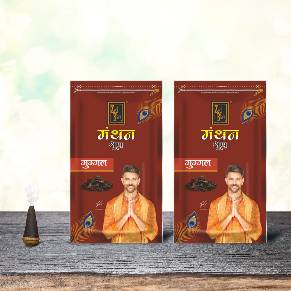 Zed Black Dhoop Big Cones in Zipper Packing Incense Dhoop Cones 1 Fragrance - Guggal | Combo Assorted Dhoop - Pack of 2