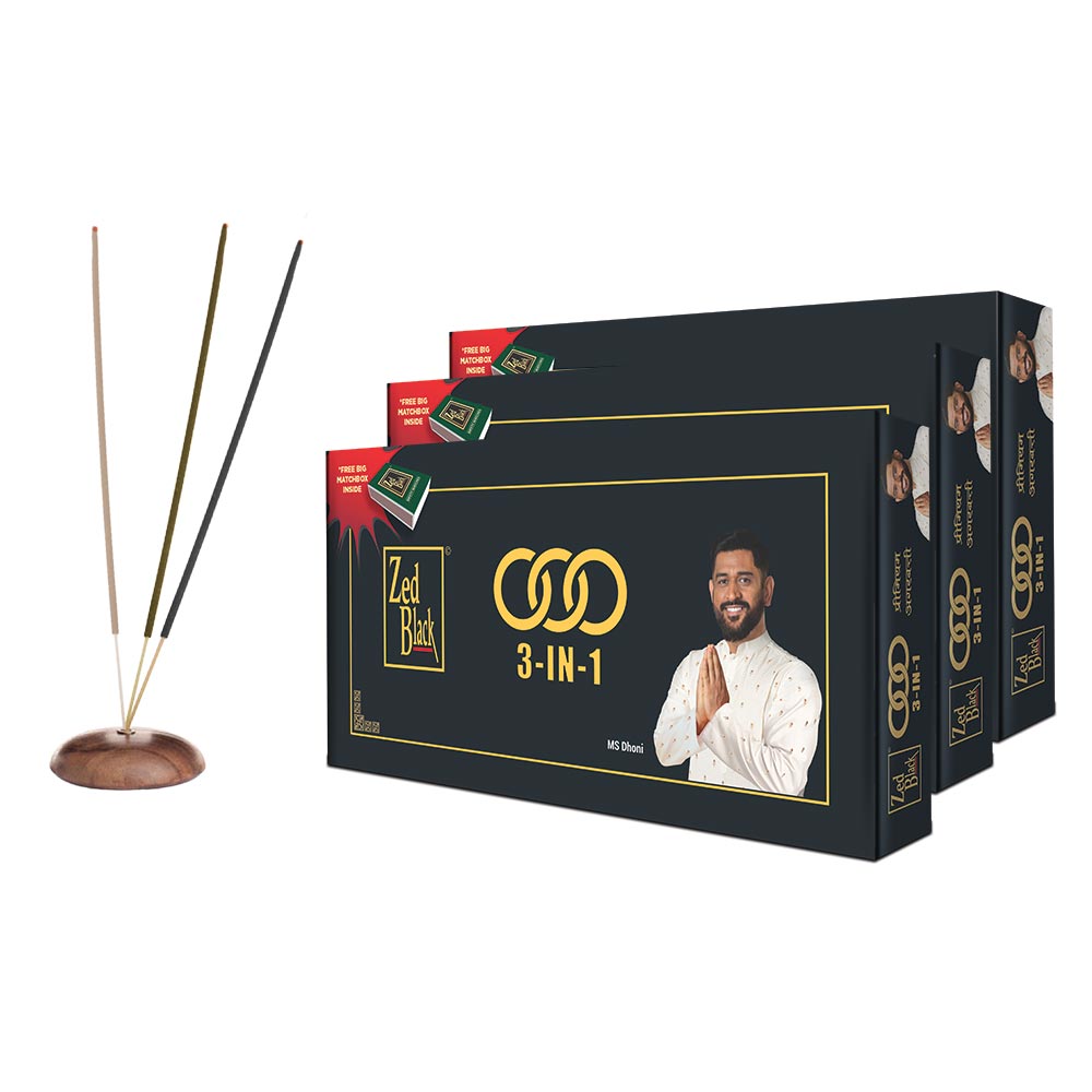 Zed Black 3 in 1 Monthly Pack Agarbatti / Incense Sticks - Aroma Sticks (Pack of 3)