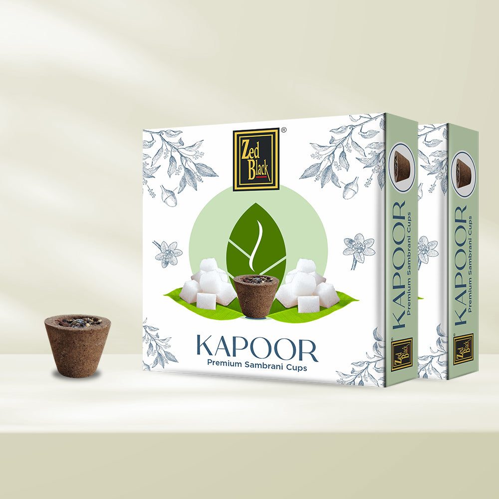 Zed Black Camphor Sambrani Cups Sambrani Dhoop Cup Box - Long Lasting Pleasing Aroma Dhoop Cone for Puja for Everyday Use - Pack of 2