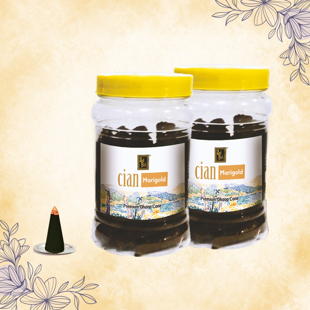 Zed Black Dhoop Big Cones Cian Marigold in Jar Packing Incense Dhoop Cones | Combo Assorted Dhoop - Pack of 2