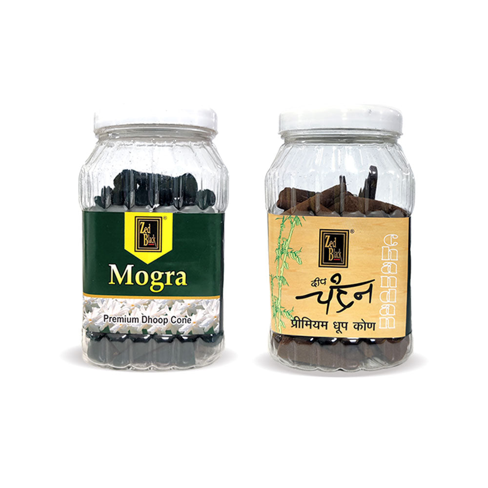 Zed Black Dhoop Big Cones in Jar Packing Incense Dhoop Cones – 2 Fragrances - ( Mogra & Chandan) | Combo Assorted Dhoop