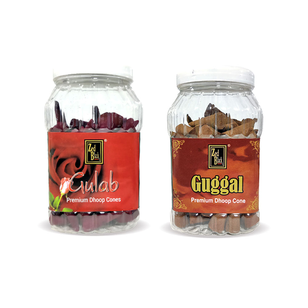 Zed Black Dhoop Big Cones in Jar Packing Incense Dhoop Cones – 2 Fragrances - ( Gulab & Guggal ) | Combo Assorted Dhoop