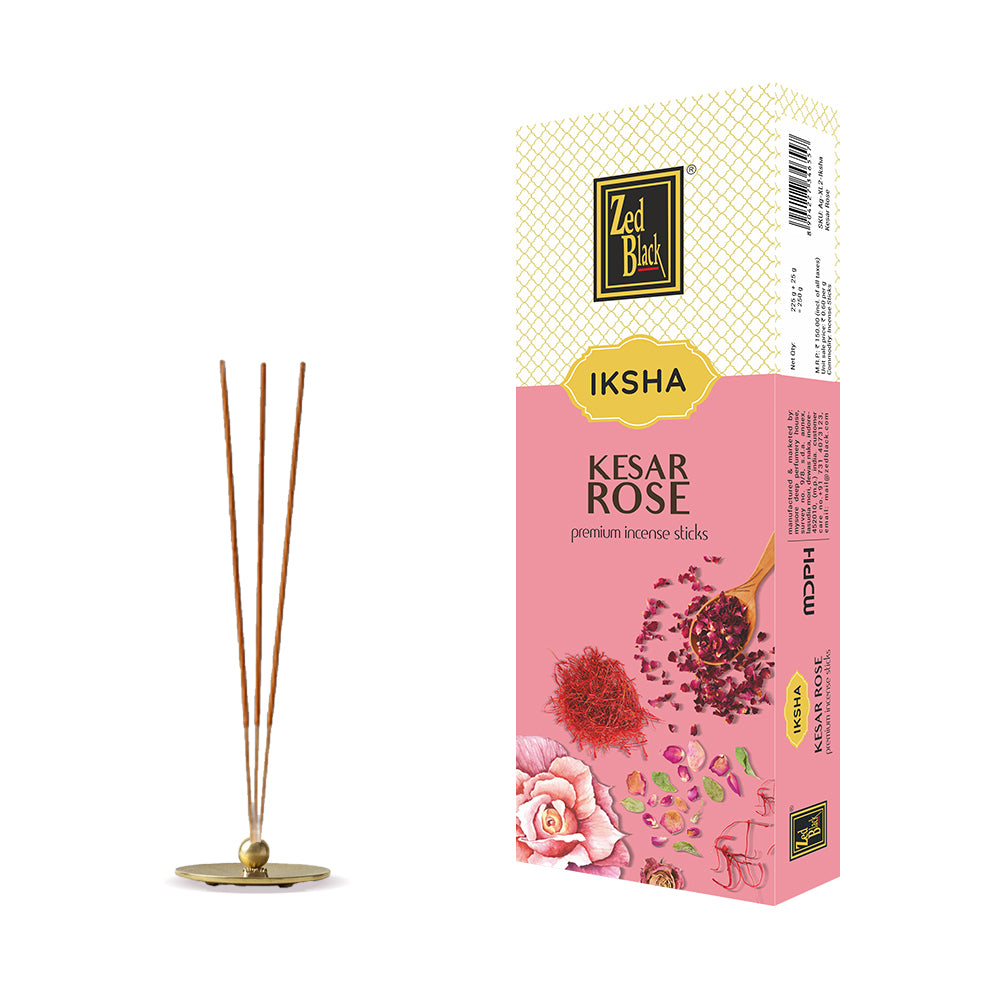 Zed Black Iksha Kesar Rose Incense Sticks Pack of 1 Agarbatti Stick Natural Fragrance for Puja, Meditation, Refreshing Ambience