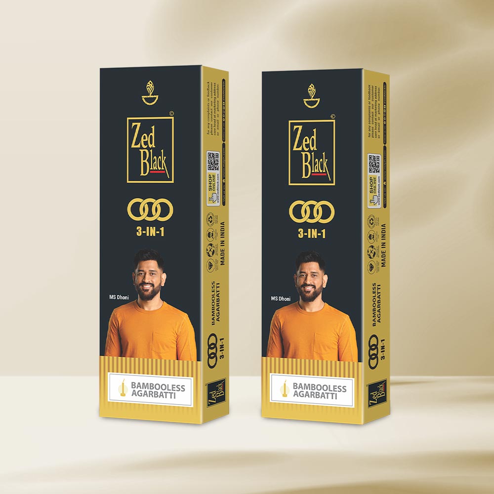 Zed Black 3in1 Bamboo Less Agarbatti / Incense Sticks -Pack of 2 (90 gm x 2 = 180gm) Three Enchanting fragrances in a Pack