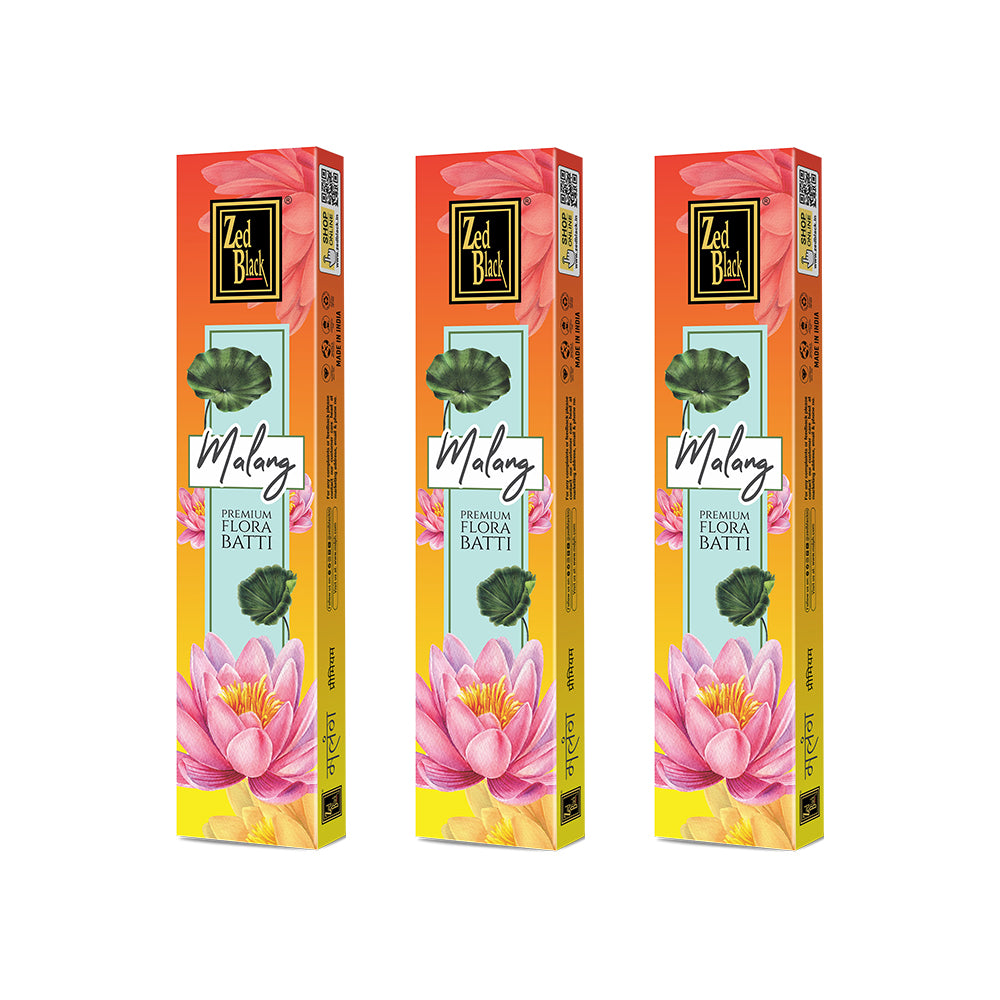Zed Black Malang Flora Batti Pack of 3 Agarbatti Stick Natural Fragrance for Puja, Meditation, Refreshing Ambience