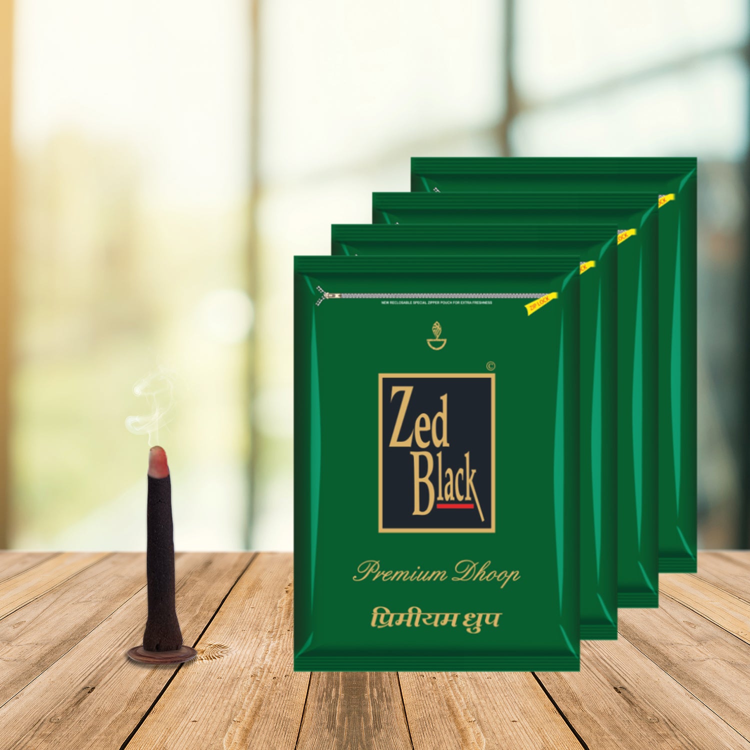 Zed Black Parfum Dhoop Big Batti in Family Zipper Packing Incense Dhoop | Combo Assorted Dhoop - Pack of 4