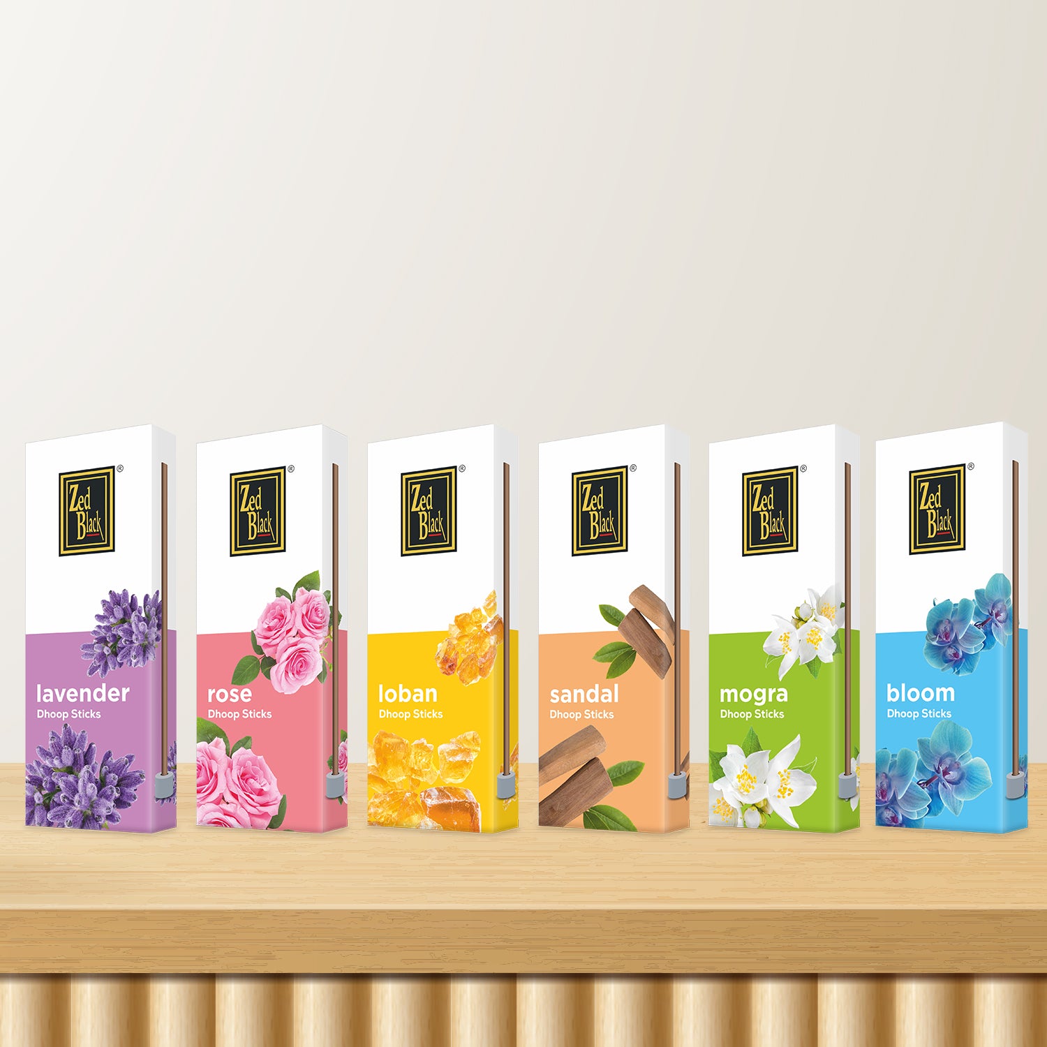 Zed Black Bamboo Less Dhoop Sticks – White Series Dhoop Sticks - Pack of 6 Incense Sticks, Good Vibes Pack