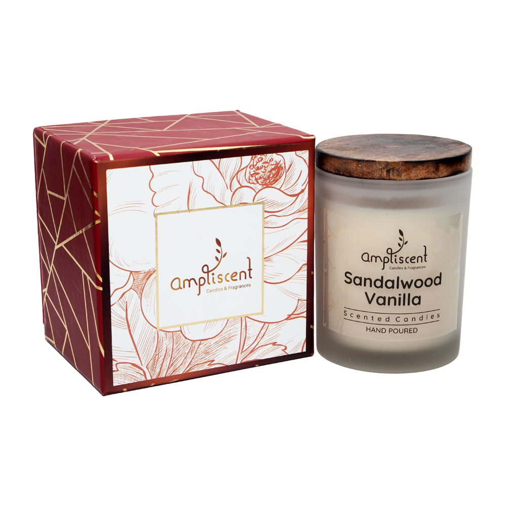 Ampliscent Exotic Candles Collection- Sandalwood Vanilla (White Frosted Glass)