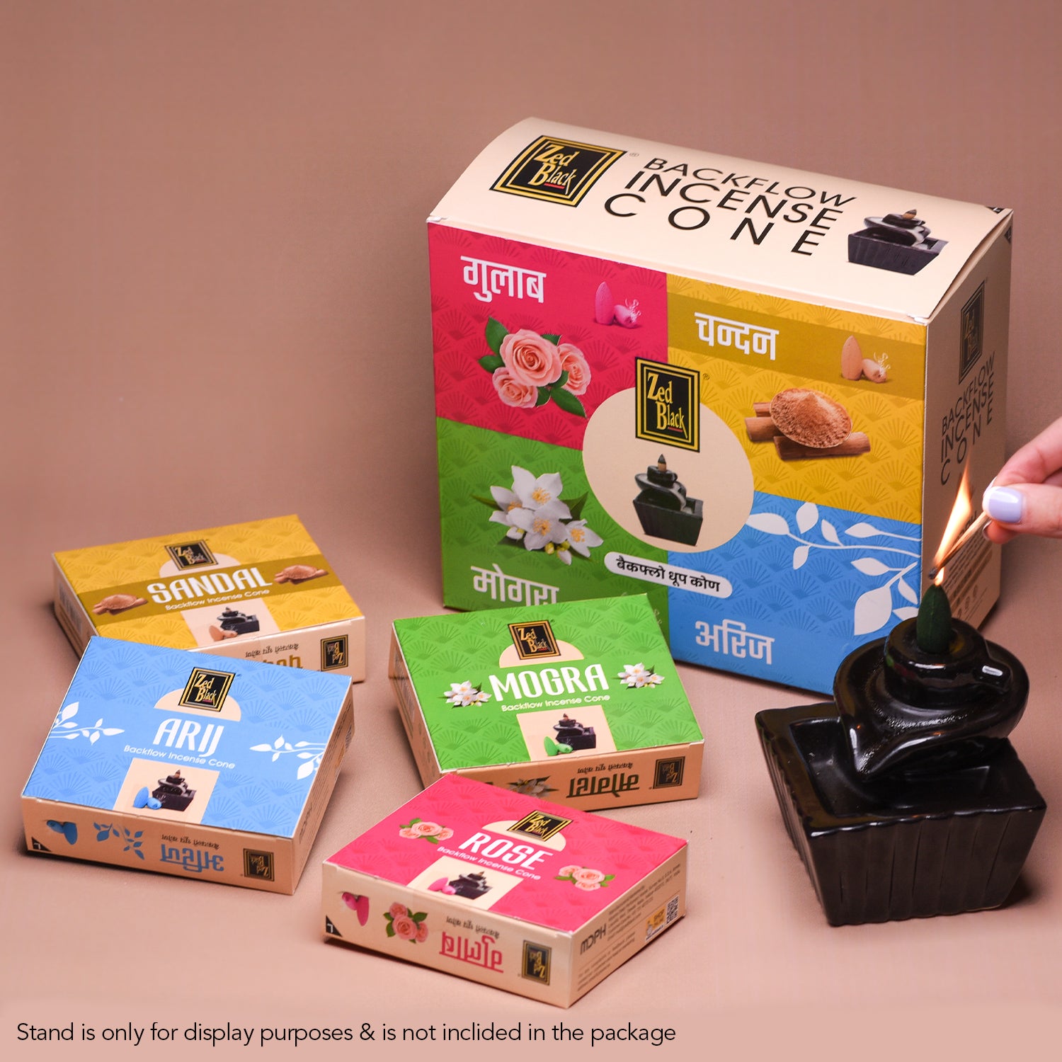 Zed Black Backflow Cone - Sandal, Arij, Mogra, & Rose Combo – Pack of 4