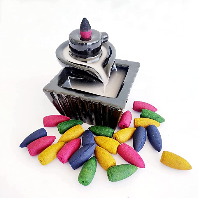 Zed Black Backflow Dhoop Cone Burner - An Illusion of Smokey Waterfall