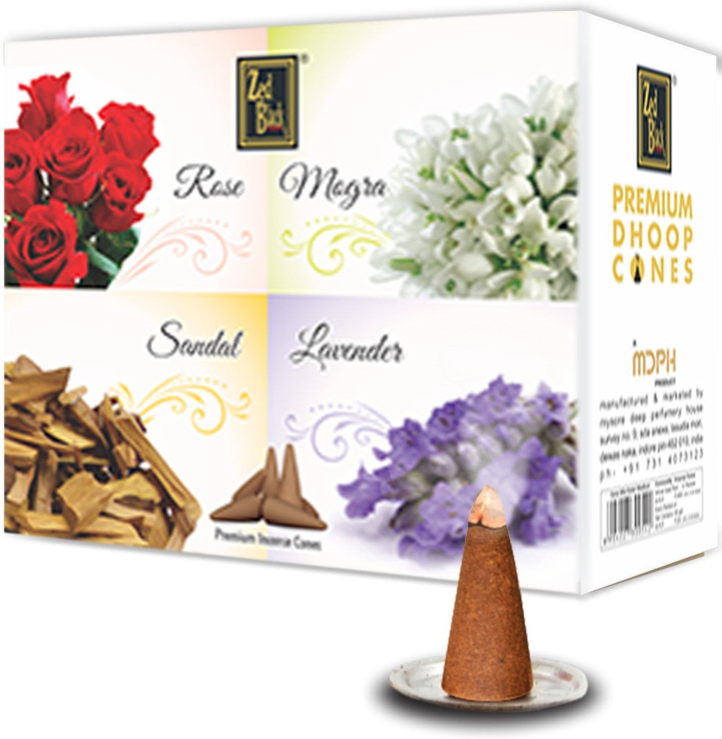 Dhoop Cone Combo of 12 Packs (4*3) - Rose, Mogra, Sandal & Lavender