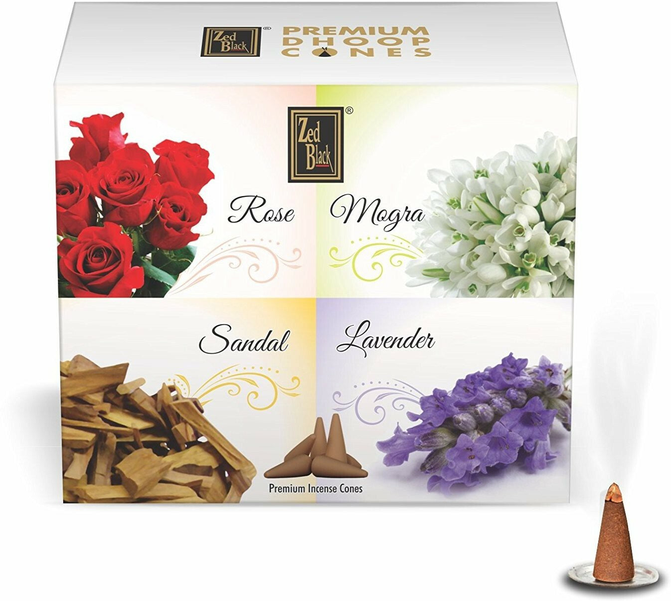 Dhoop Cone Combo of 12 Packs (4*3) - Rose, Mogra, Sandal & Lavender