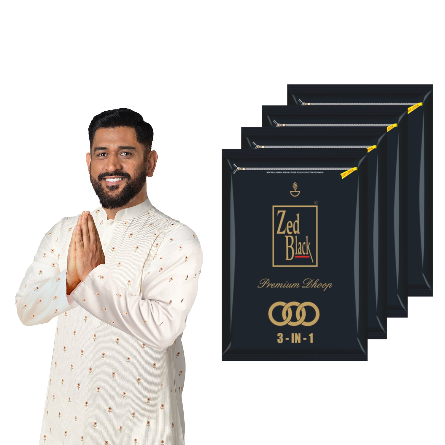 Zed Black Parfum Dhoop Big Batti in Family Zipper Packing Incense Dhoop 4 Fragrance- 3 in 1 | Combo Assorted Dhoop - Pack of 4