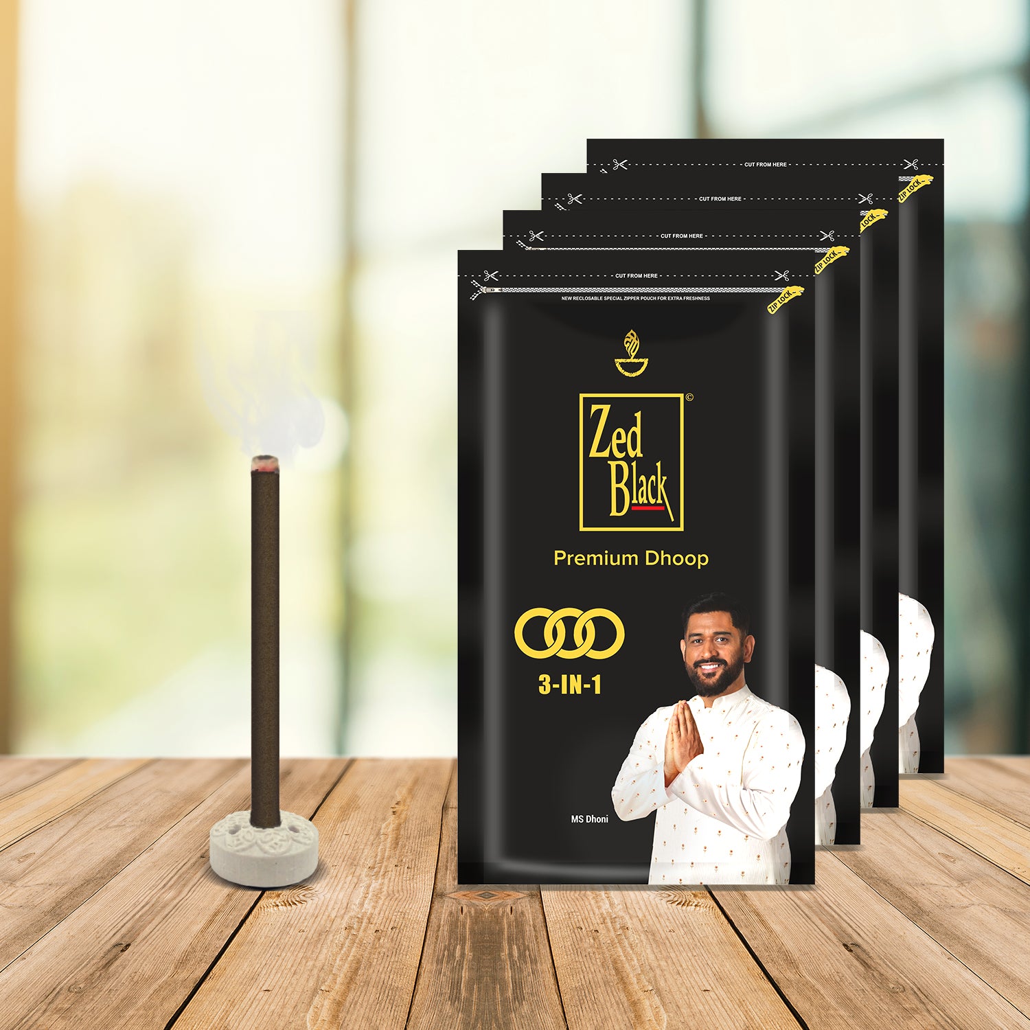 Zed Black Black Dhoop Big Batti in Family Zipper Packing Incense Dhoop 1 Fragrance- 3 in 1 | Combo Assorted Dhoop - Pack of 2