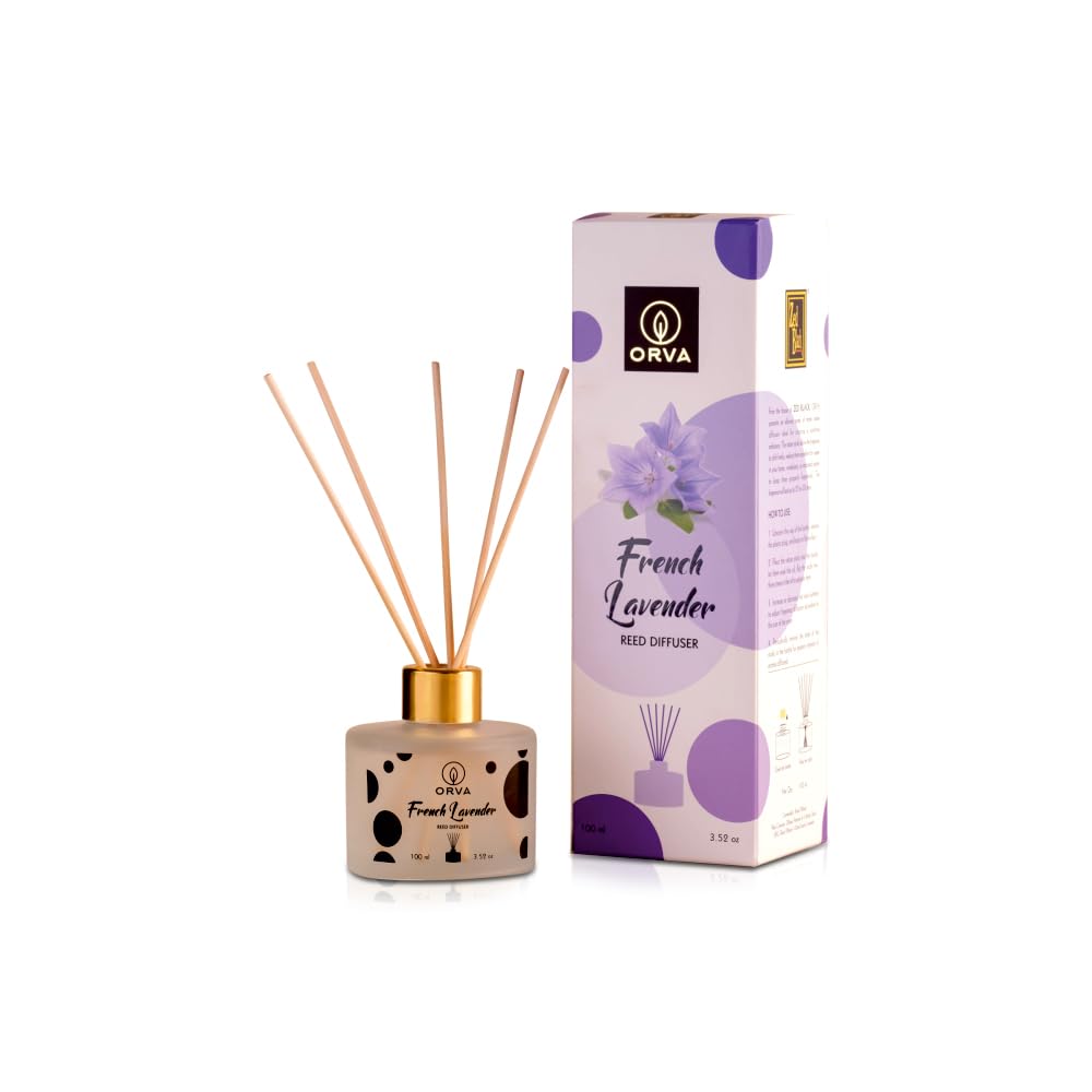 Orva Reed Diffuser Fragrance for Home, Workplace, Enclosed Spaces | 100ml | Includes 6 Rattan Sticks Free | Stress Relief | Mood Enhancer (Pack of 1) (French Lavender)