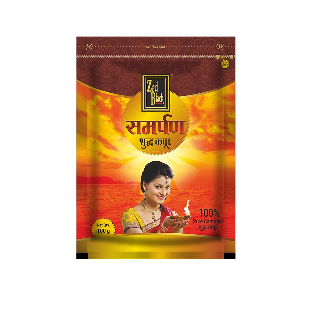 Zed Black Samarpan Camphor Camphor Slab Kapoor Pouch For Pooja - 100 GM (Pack of 1)