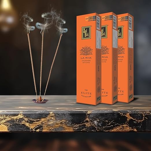 Zed Black LA RIVA Incense Sticks The Elite Collection Pack of 3 Agarbatti Stick Natural Fragrance for Puja, Meditation, Refreshing Ambience - Free 1 N MatchBox Inside