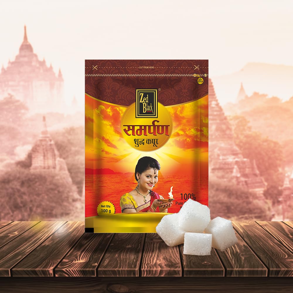 Zed Black Samarpan Camphor Camphor Slab Kapoor Pouch For Pooja - 100 GM (Pack of 1)