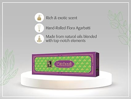 Zed Black Patchouli Hand-Rolled Flora Batti - Pack of 1 Agarbatti / Incense Batti, Long-Lasting Incense Sticks for Special Puja Experience, Festivals, Occasions, Ideal for Gifting GoodVibes Pack ( Approx 57 Agarbatti Sticks | Handrolled