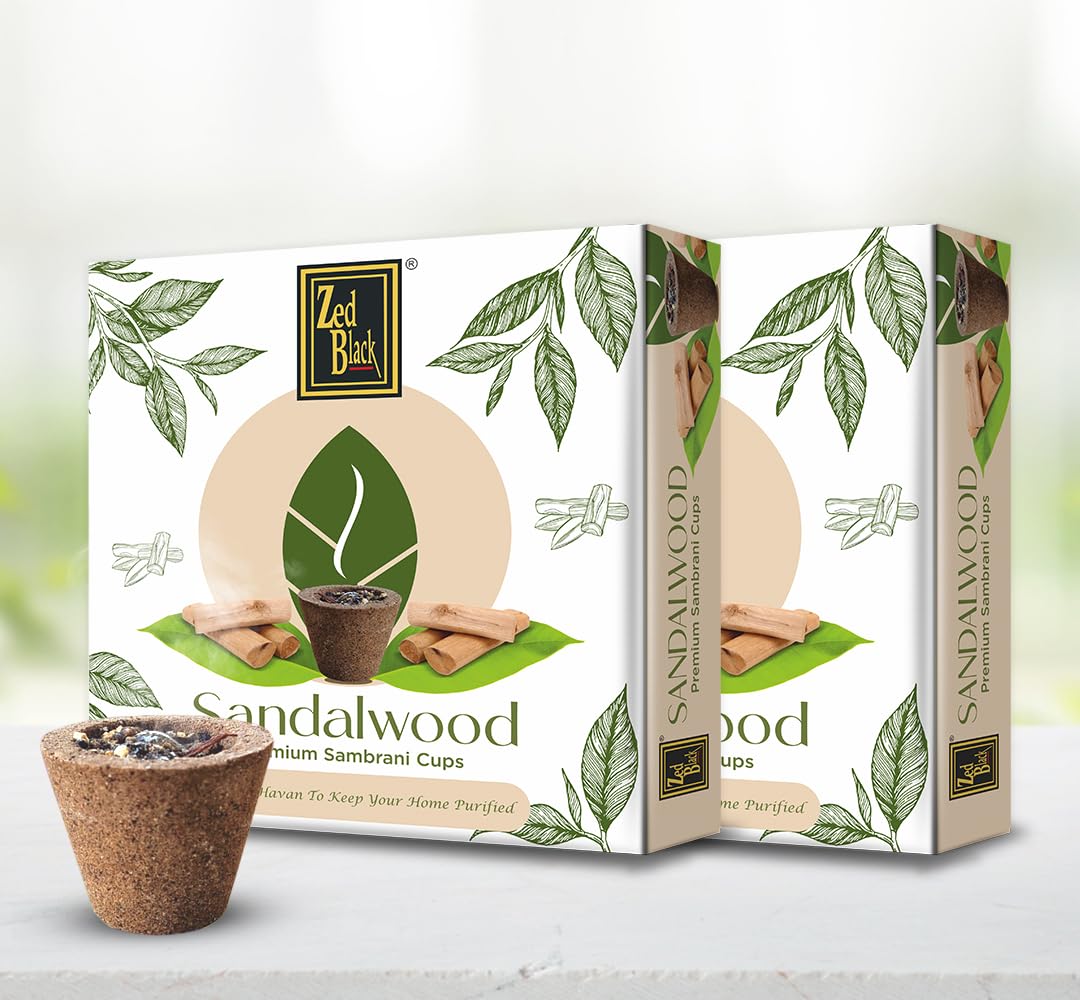Zed Black Sandalwood Sambrani Cups | Premium Dhoop Cups for Pooja Pack of 2