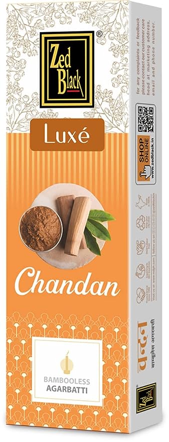 Zed Black Bamboo Less Agarbatti / Incense Sticks – Luxe Series - Pack of 4 Incense Sticks, Good Vibes Pack (Approx 70 Sticks | 4 Fragrances - Chandan, Gulab, Loban and Mogra) (377 GM)