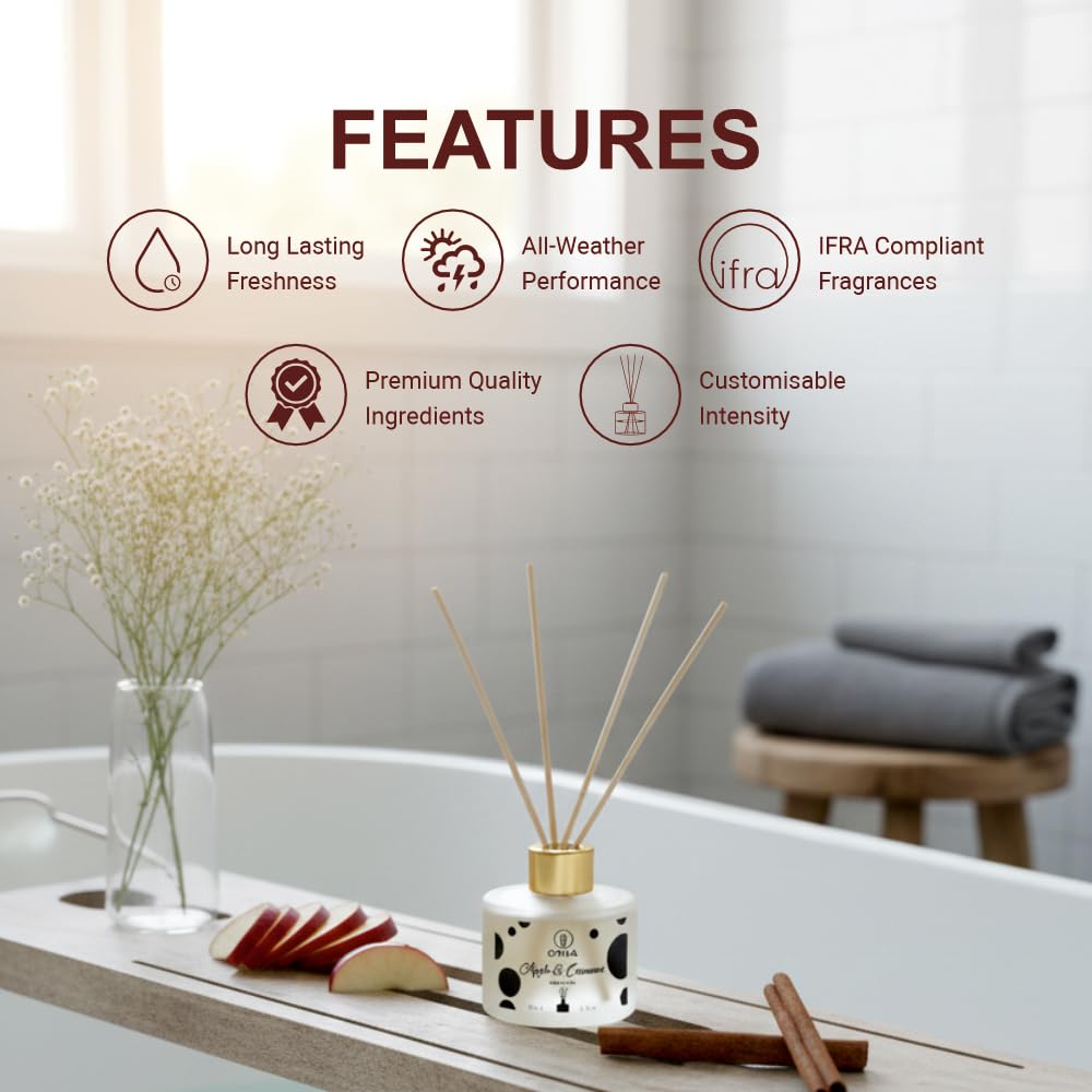 Orva Reed Diffuser Fragrance for Home, Workplace, Enclosed Spaces | 100ml | Includes 6 Rattan Sticks Free | Stress Relief | Mood Enhancer (Pack of 1) (Apple Cinnamon)