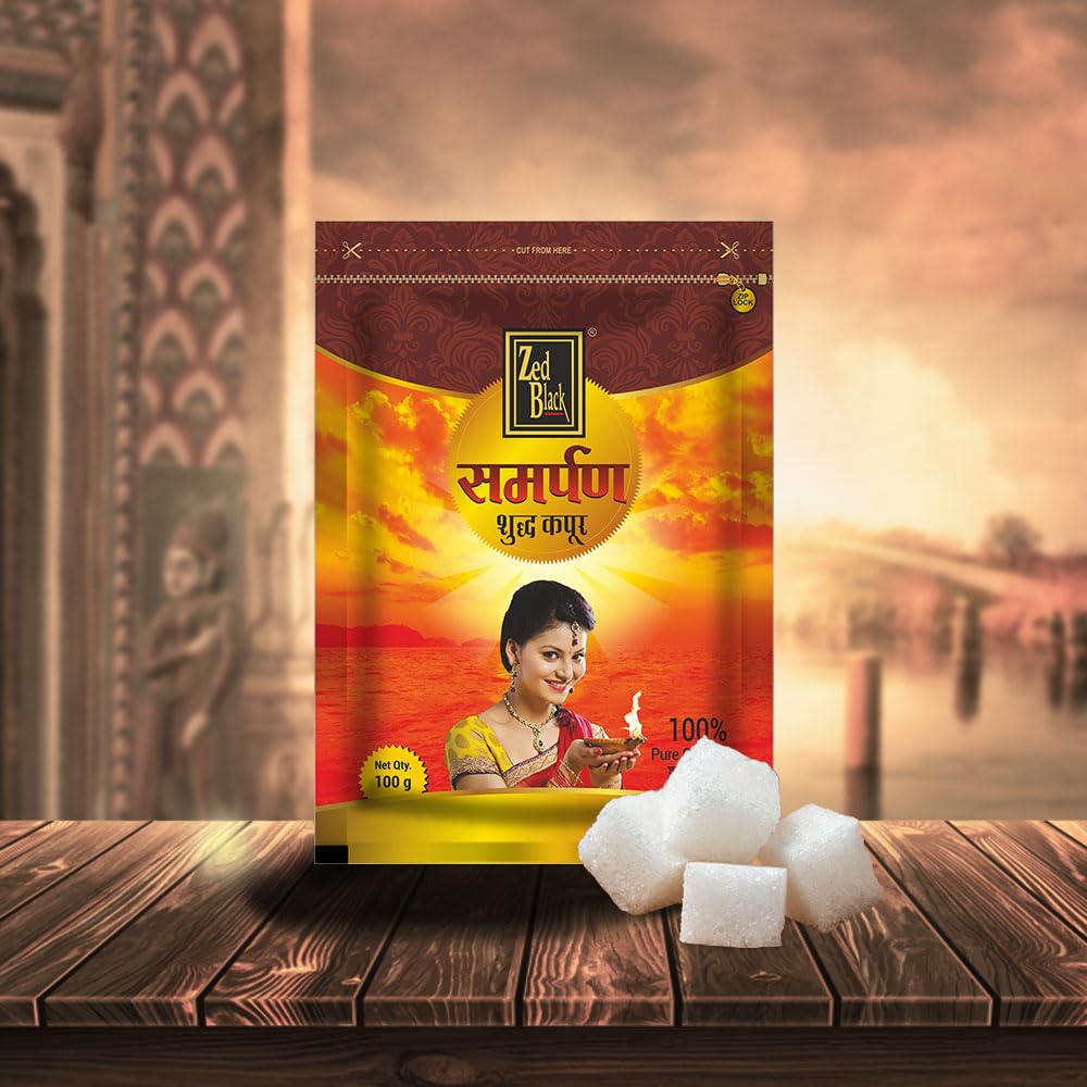 Zed Black Samarpan Camphor Camphor Slab Kapoor Pouch For Pooja - 100 GM (Pack of 1)