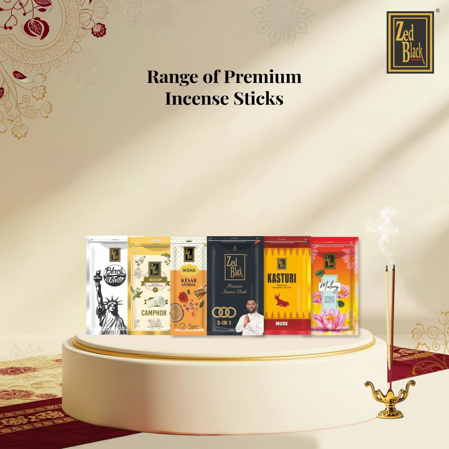 Box of Happiness Contains Zed Black Incense Sticks Kit, Agarbatti, Dhoop Cones, Dhoop Sticks, Long Lasting Burning Sambrani Cups, Guggal Cups for Auspicious Festival Gifts