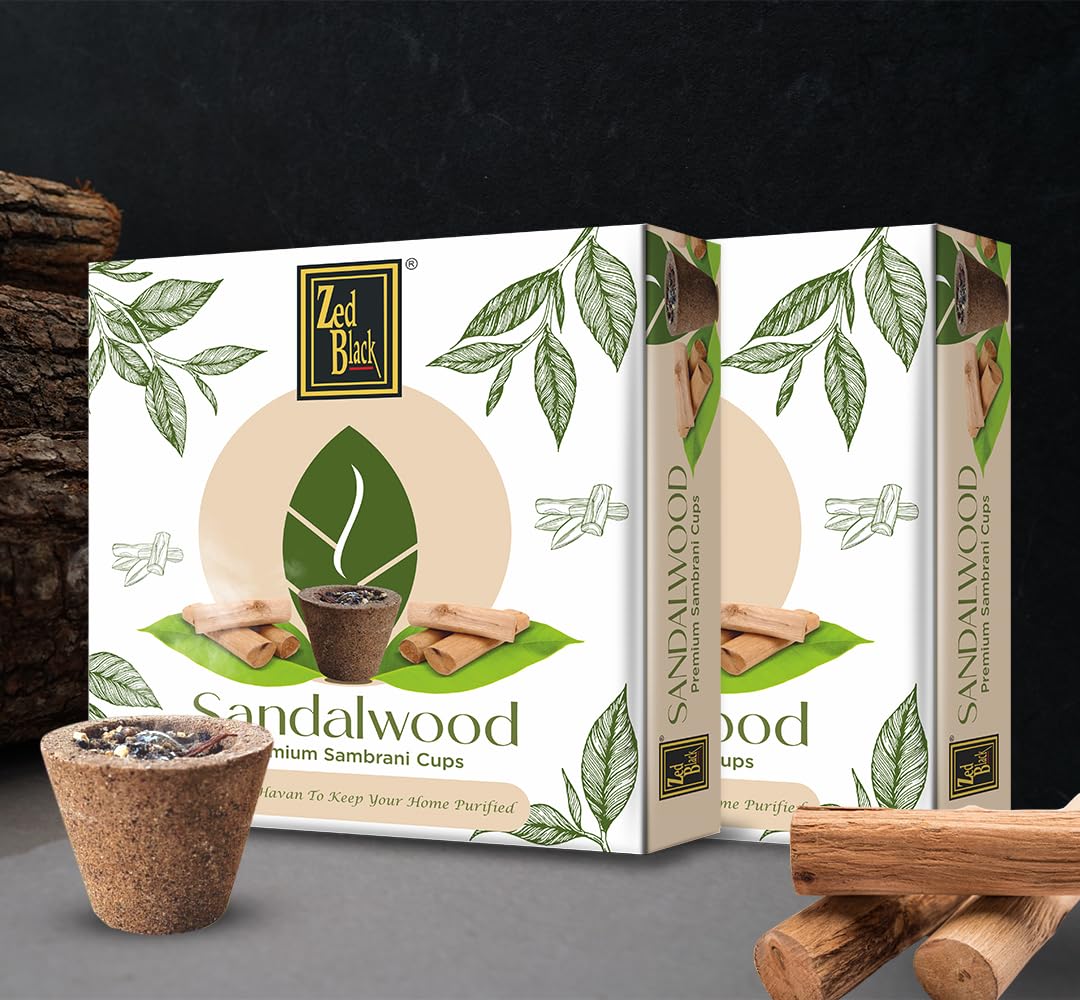Zed Black Sandalwood Sambrani Cups | Premium Dhoop Cups for Pooja Pack of 2