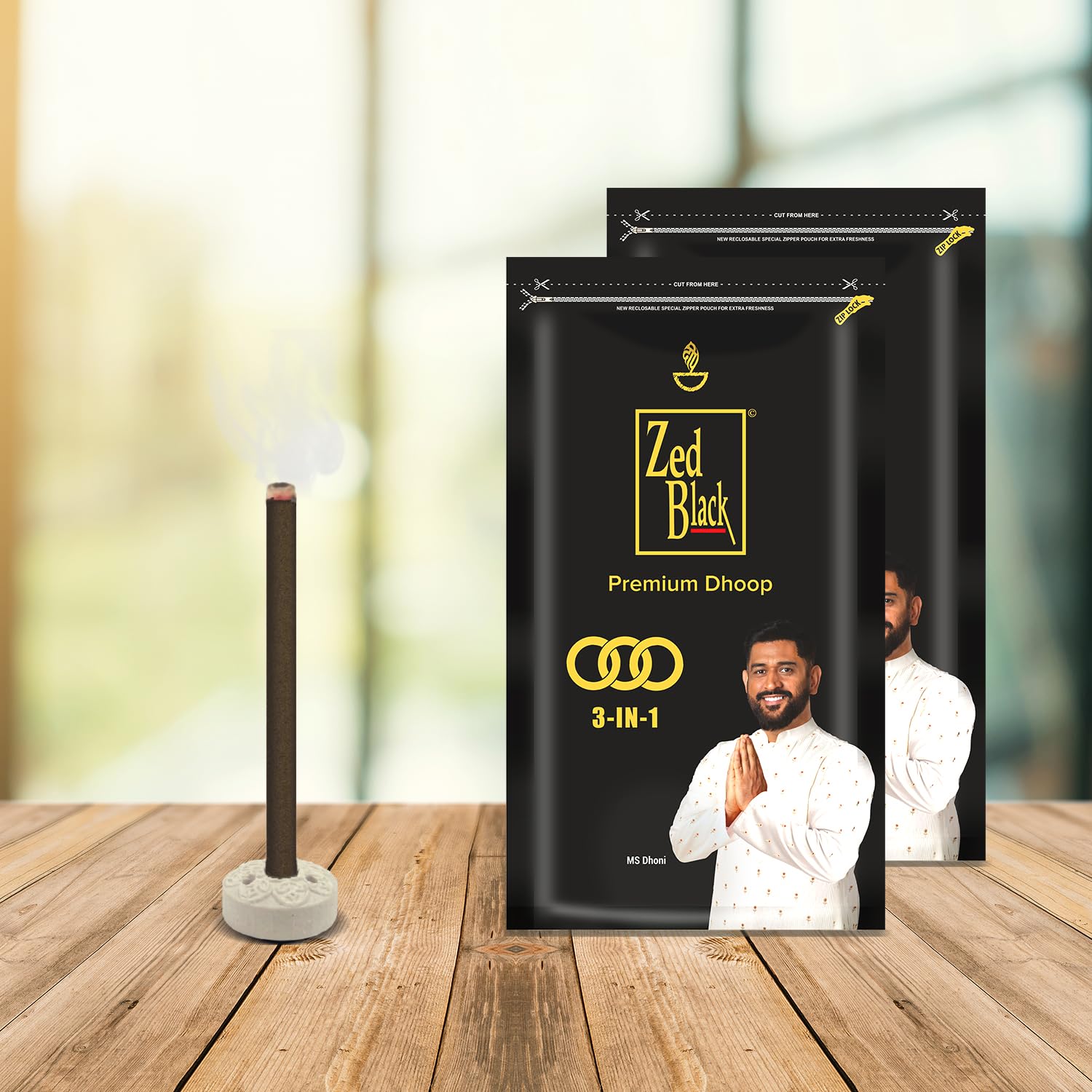 Zed Black 3 in 1 Dhoop Batti Family Zipper Pack of 2 | 3 Unique Fragrances | Zipper Pouch | Fresh Aroma Oils & Wood | Pooja Meditation Home Office