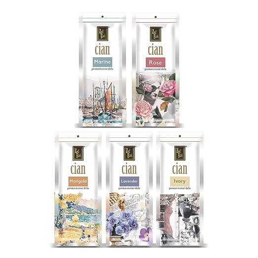 Zed Black Cian Agarbatti / Incense Sticks Pack of 5 (in 5 Fragrances of Marine, Rose, Marigold, Lavender and Ivory)
