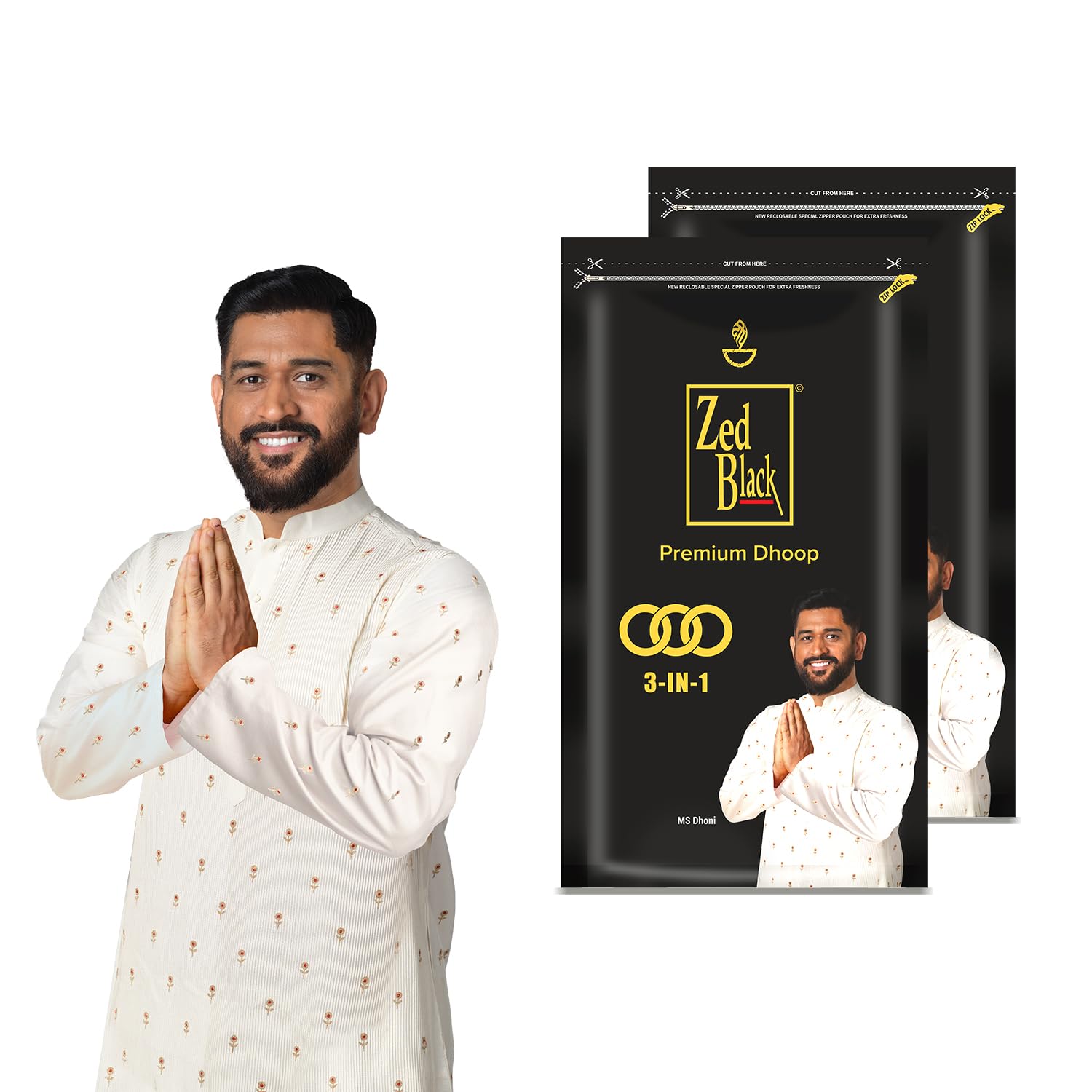 Zed Black 3 in 1 Dhoop Batti Family Zipper Pack of 2 | 3 Unique Fragrances | Zipper Pouch | Fresh Aroma Oils & Wood | Pooja Meditation Home Office