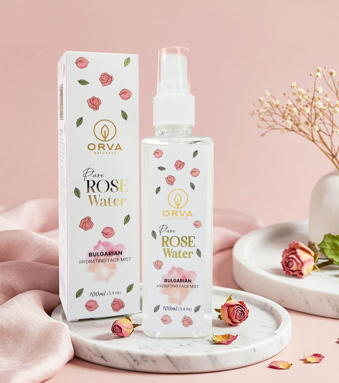 Orva Naturals Pure Rose Water Bulgarian hydrating face mist 100 ml