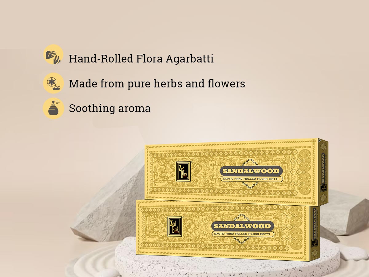 Zed Black Sandalwood Hand-Rolled Flora Batti - Pack of 2 Agarbatti / Incense Batti, Long-Lasting Incense Sticks for Special Puja Experience, Festivals, Occasions, Ideal for Gifting GoodVibes Pack ( Approx 70 Agarbatti Sticks | Handrolled (381 GM)