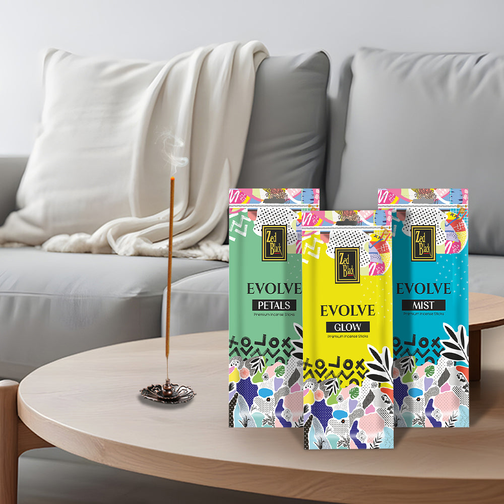 Zed Black Evolve Petals-Glow-Mist Incense Sticks Pack of 3 Agarbatti Stick Natural Fragrance for Puja, Meditation, Refreshing Ambience