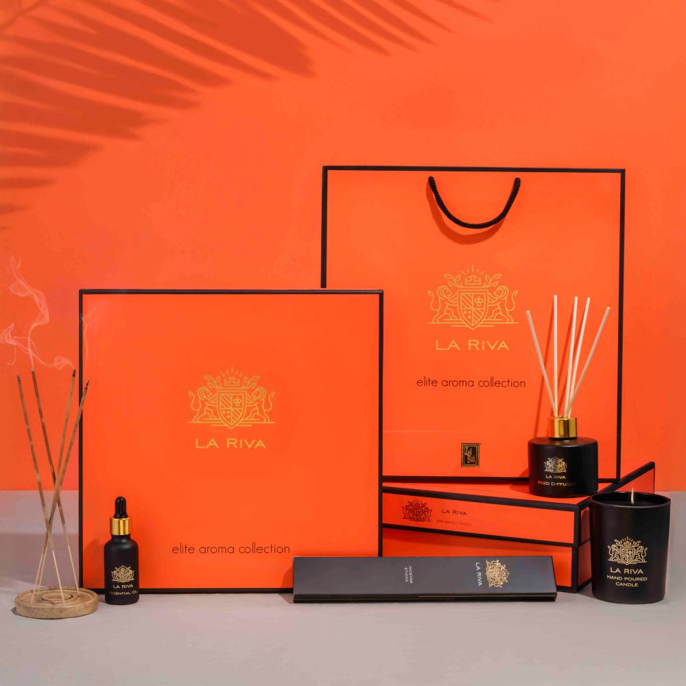 La Riva Aroma Gift Box | Reed Diffuser, Candle, Essential Oil, Incense Sticks | Ideal for Gifting and Special Occasions | Gift Set Includes 5 Items