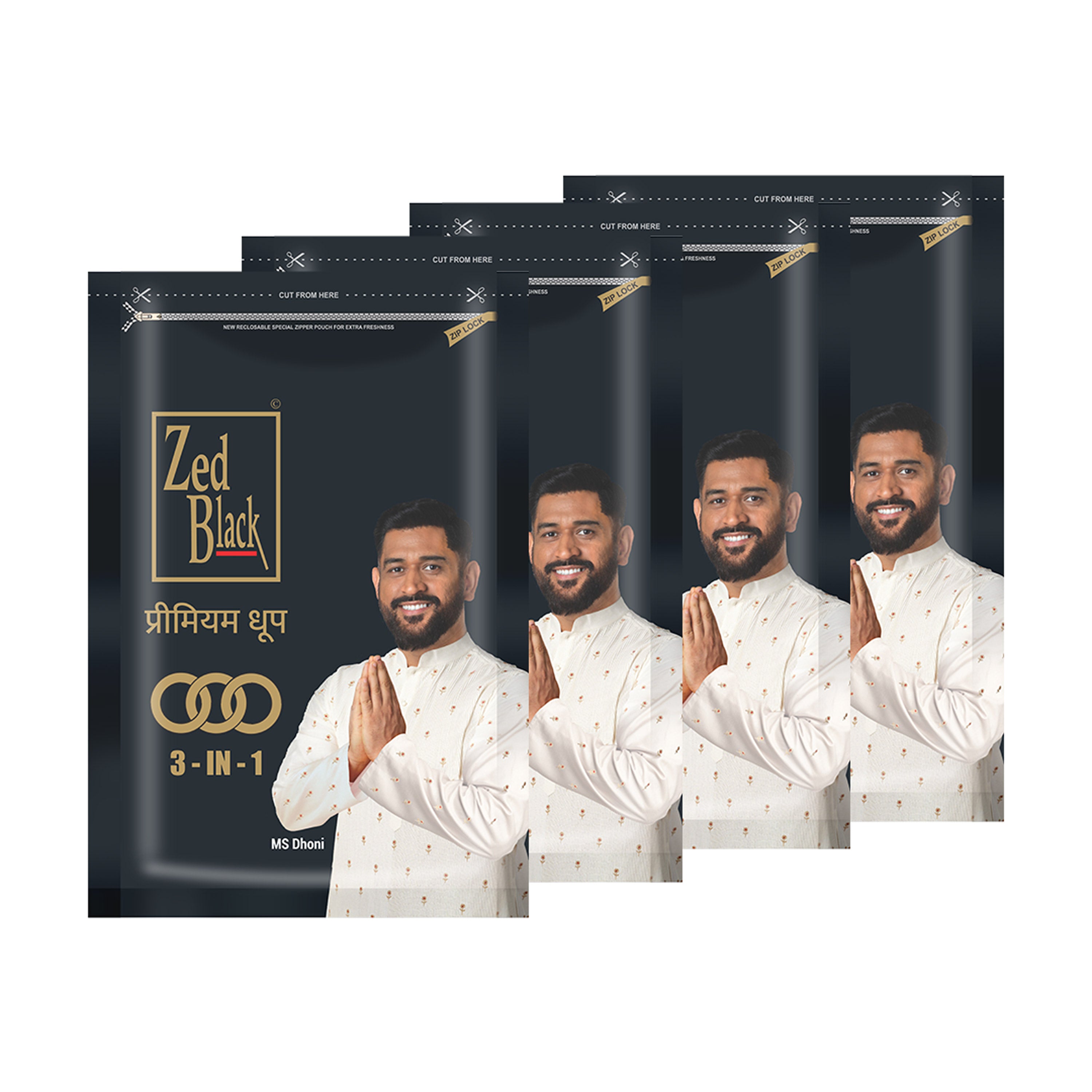 Zed Black Parfum Dhoop Big Batti in Family Zipper Packing Incense Dhoop 4 Fragrance- 3 in 1 | Combo Assorted Dhoop - Pack of 4