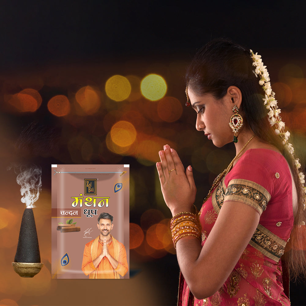 Zed Black Manthan Dhoop Big Cones in Family Zipper Packing Incense Dhoop Cones 4 Fragrance - Dhoop Chandan Chameli Champa,Guggal | Combo Assorted Dhoop - Pack of 4