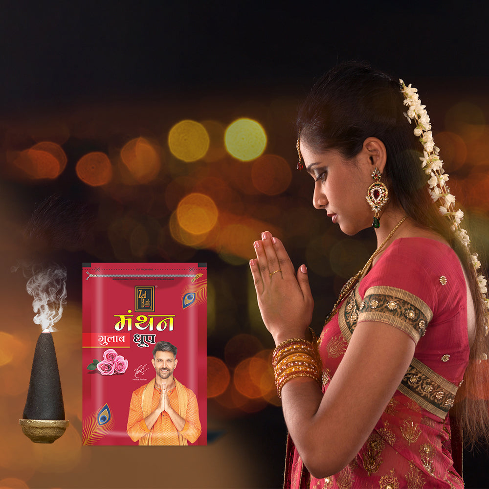 Zed Black Manthan Dhoop Big Cones in Family Zipper Packing Incense Dhoop Cones 4 Fragrance - Dhoop Gulab,Gold, Jasmine,Kevada | Combo Assorted Dhoop - Pack of 4