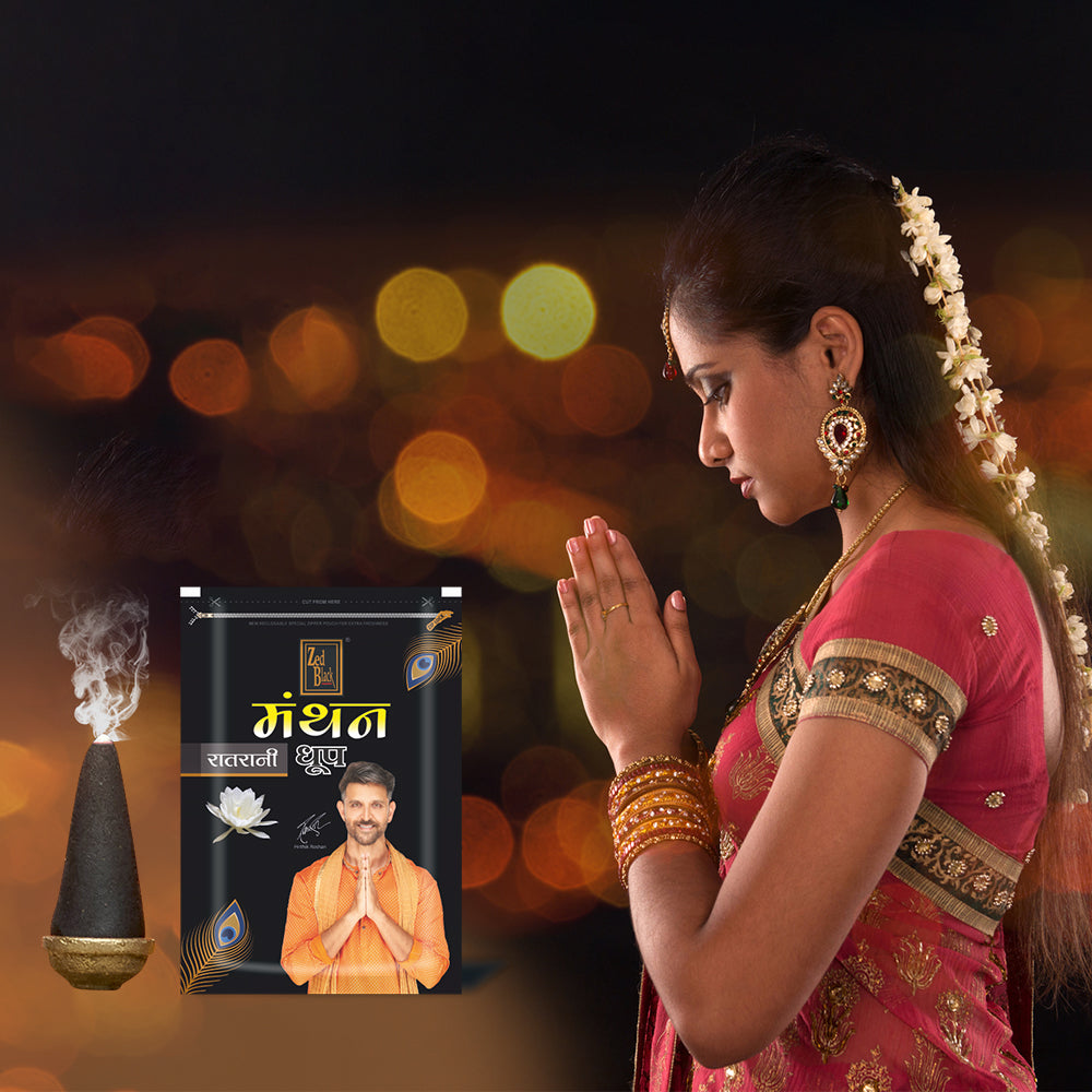 Zed Black Manthan Dhoop Big Cones in Family Zipper Packing Incense Dhoop Cones 4 Fragrance - Dhoop Ratrani,Silver ,Mogra,Rajnigandha | Combo Assorted Dhoop - Pack of 4