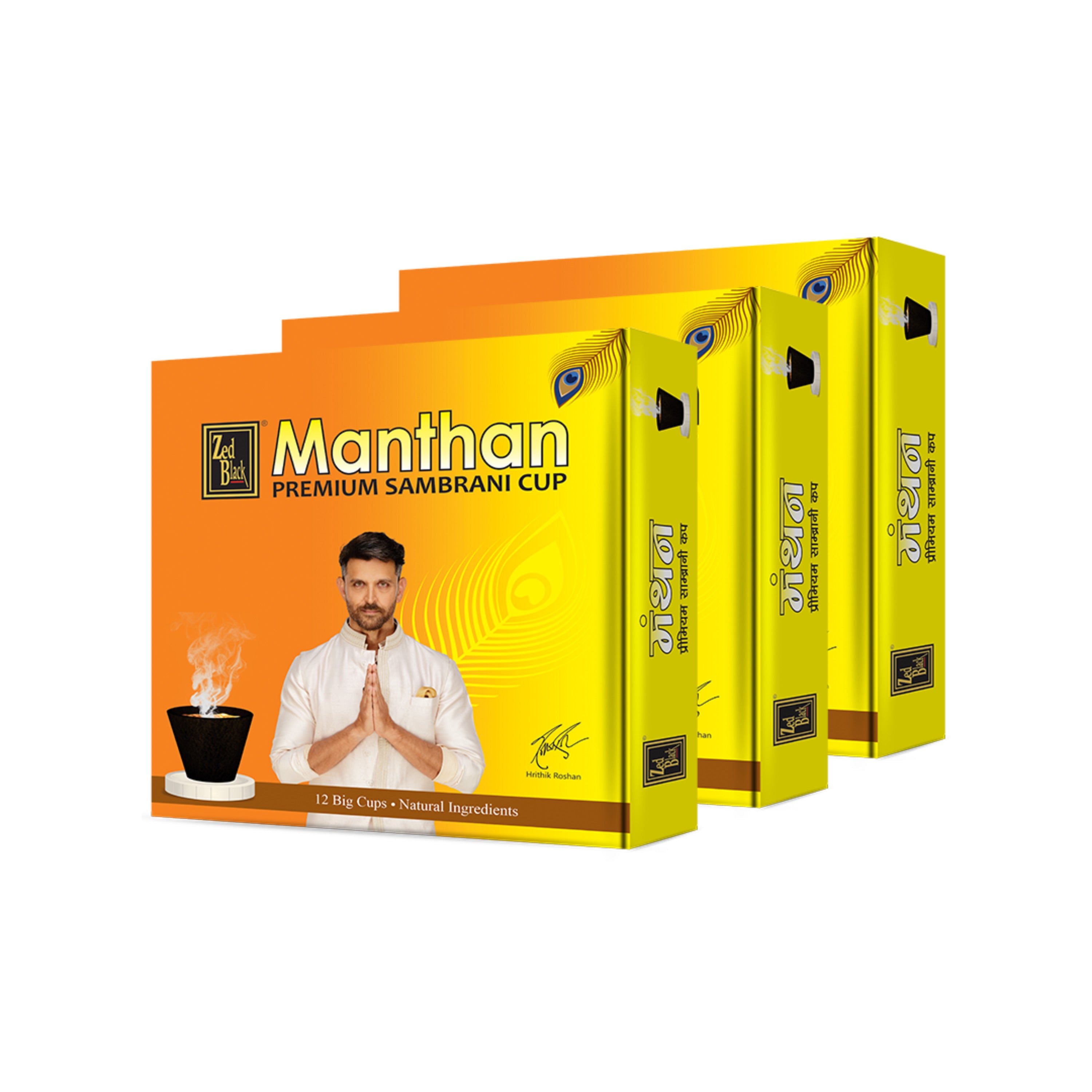 Zed Black Manthan Premium Sambrani Cups Sambrani Dhoop Cup Box - Long Lasting Pleasing Aroma Dhoop Cone Dhoop Cups for Puja for Everyday Use - Pack of 3 U (36 Cups)