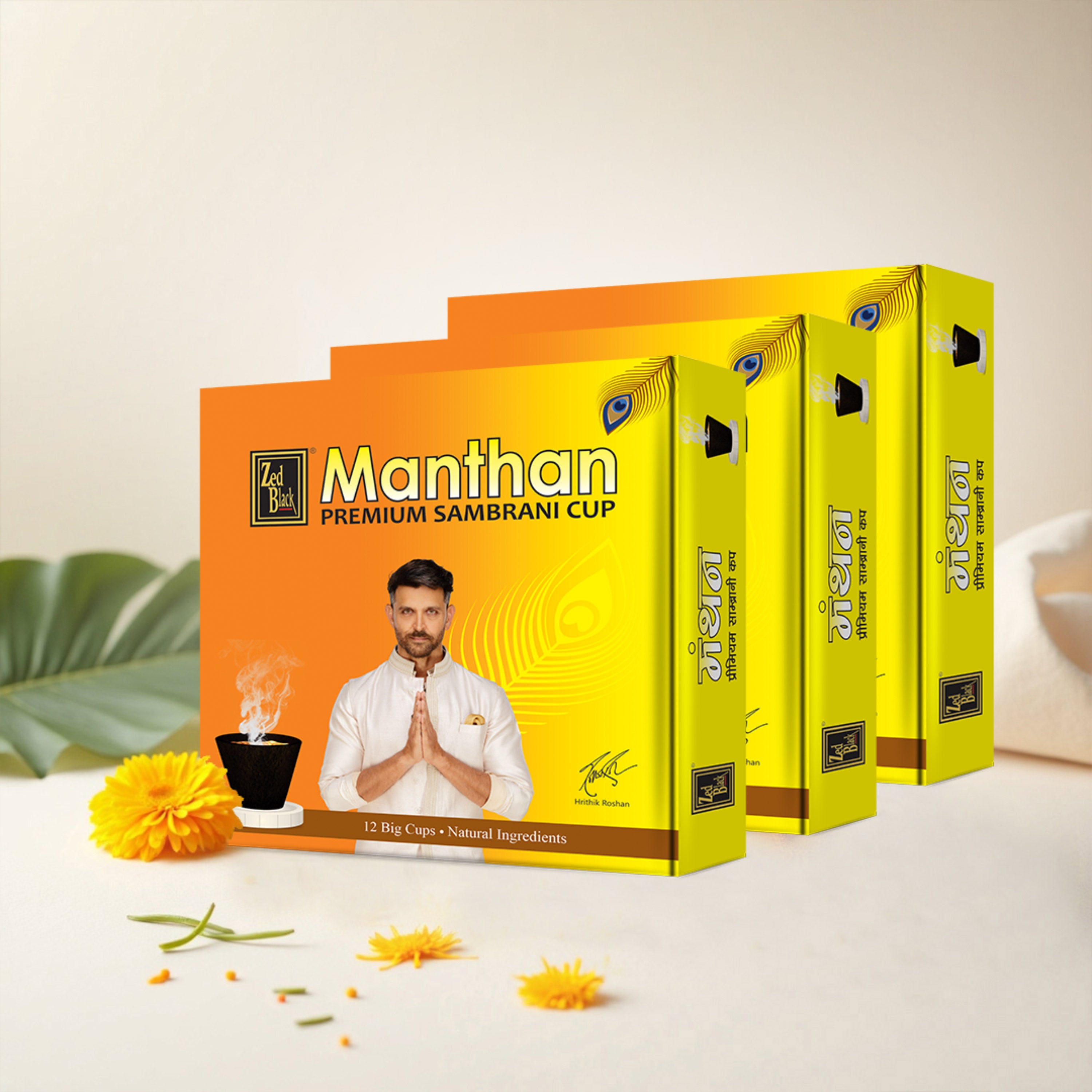 Zed Black Manthan Premium Sambrani Cups Sambrani Dhoop Cup Box - Long Lasting Pleasing Aroma Dhoop Cone Dhoop Cups for Puja for Everyday Use - Pack of 3 U (36 Cups)