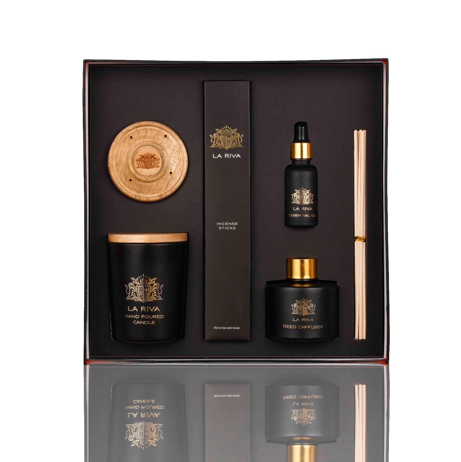 La Riva Aroma Gift Box | Reed Diffuser, Candle, Essential Oil, Incense Sticks | Ideal for Gifting and Special Occasions | Gift Set Includes 5 Items